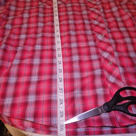 Wrangler Pearl Snap Western Red White Plaid Short Sleeve Men's Shirt 2XL - Picture 4 of 5